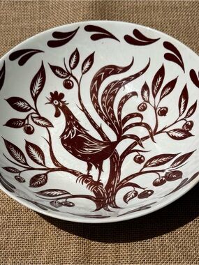 Homer Laughlin DuraPrint Ceramic Rooster Bowl - Brown on White